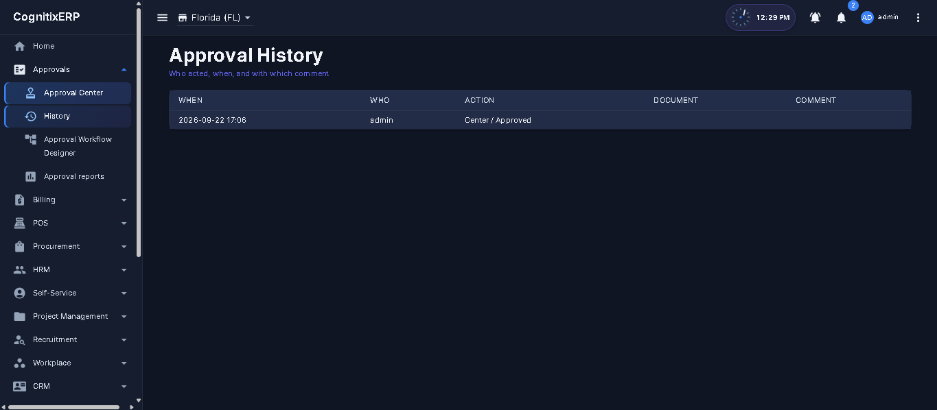 Approval History page