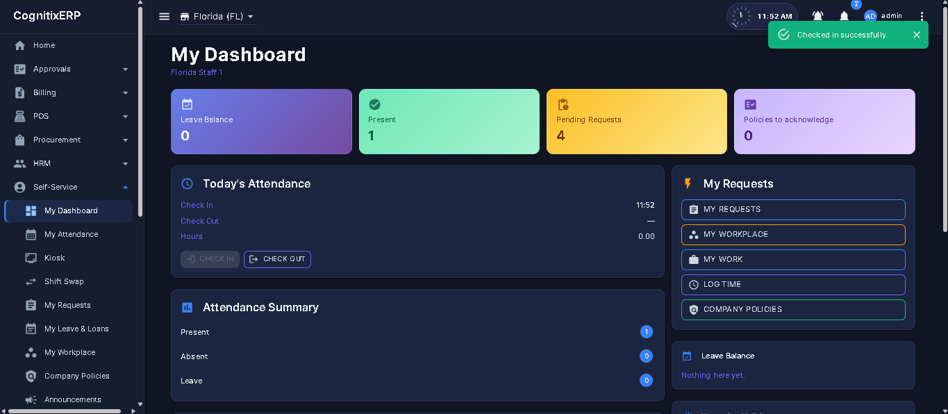 Employee Self Service dashboard