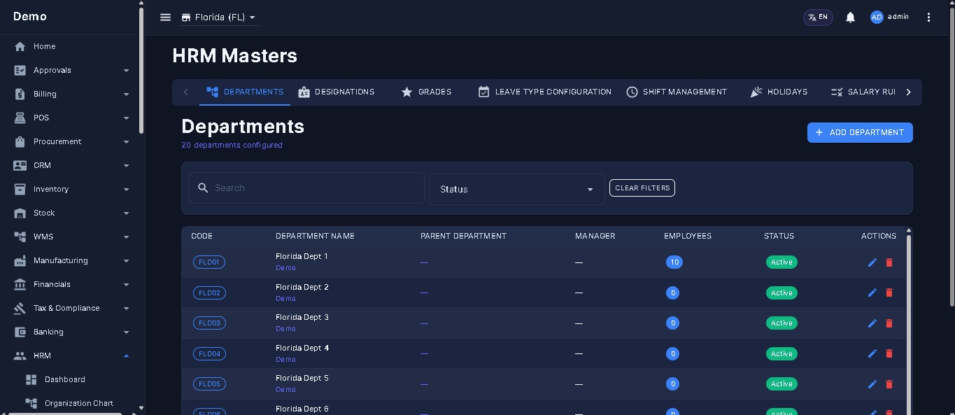HRM Masters hub — tabbed page with all HR master data