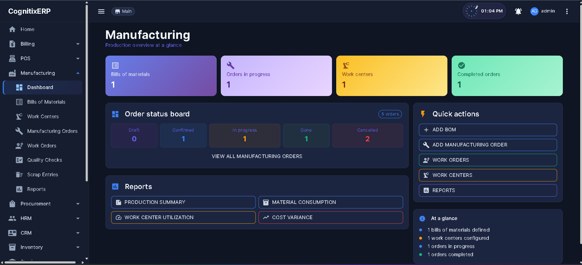 Manufacturing dashboard overview